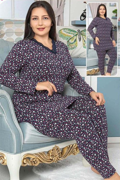 Dantelli V Yaka Büyük Beden Pijama Takımı