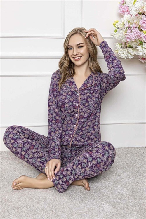 Kalın Pamuklu Düğmeli Pijama Takımı