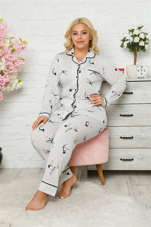 Kışlık Düğmeli Büyük Beden Pijama Takımı
