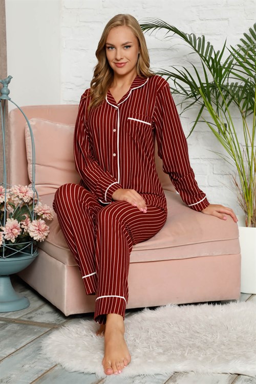 Kışlık Süet Pijama Takımı Bordo