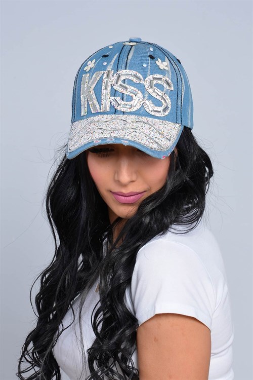 Kiss Taşlı Kot Şapka Mavi