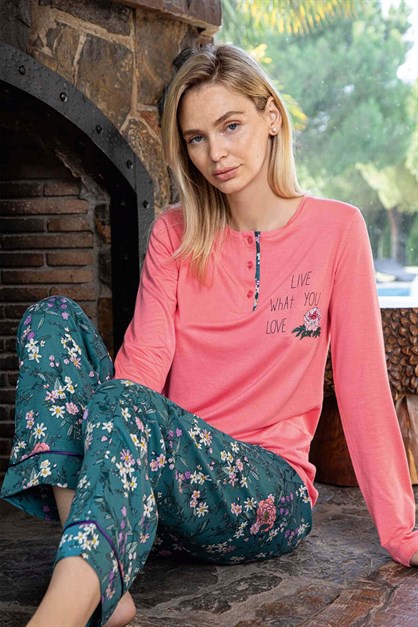 Çiçek Desenli Viskon Kadın Pijama Takımı