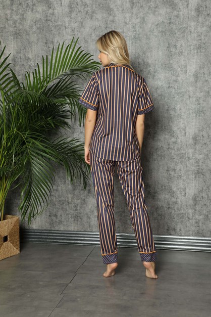 Çizgili Düğmeli Kısa Kol Pijama Takımı