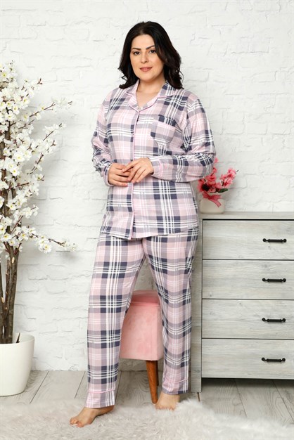 Düğmeli Battal Pijama Takımı Pembe