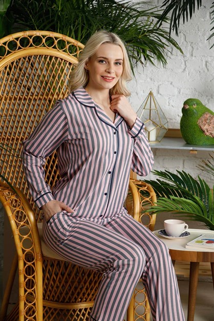 Düğmeli Kadın Pijama Takımı Pembe