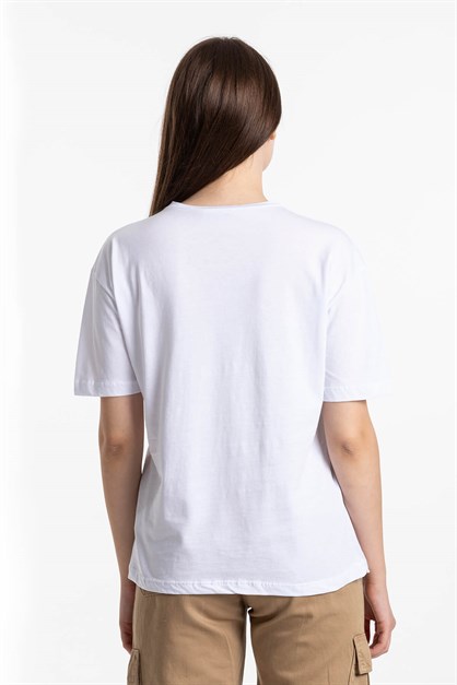 Fil Baskılı Beyaz T-Shirt