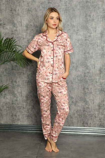 Flower Desen Kısa Kollu Pijama Takımı