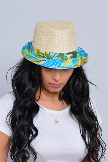 Kadın Palmiye Şeritli Hasır Şapka