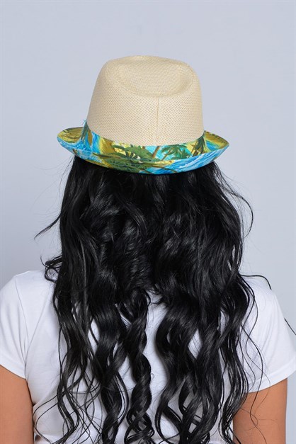 Kadın Palmiye Şeritli Hasır Şapka