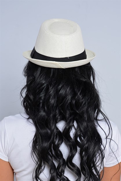 Kadın Şeritli Hasır Şapka