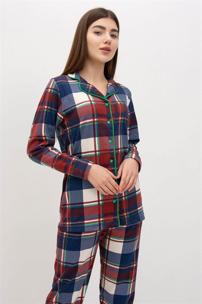 Kalın Pamuklu Düğmeli Pijama Takımı