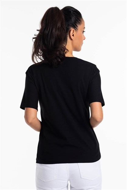 Kısa Kol Zincirli T-Shirt Siyah