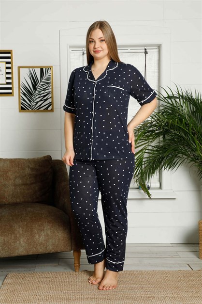 Yıldızlı Düğmeli Büyük Beden Pijama Takımı